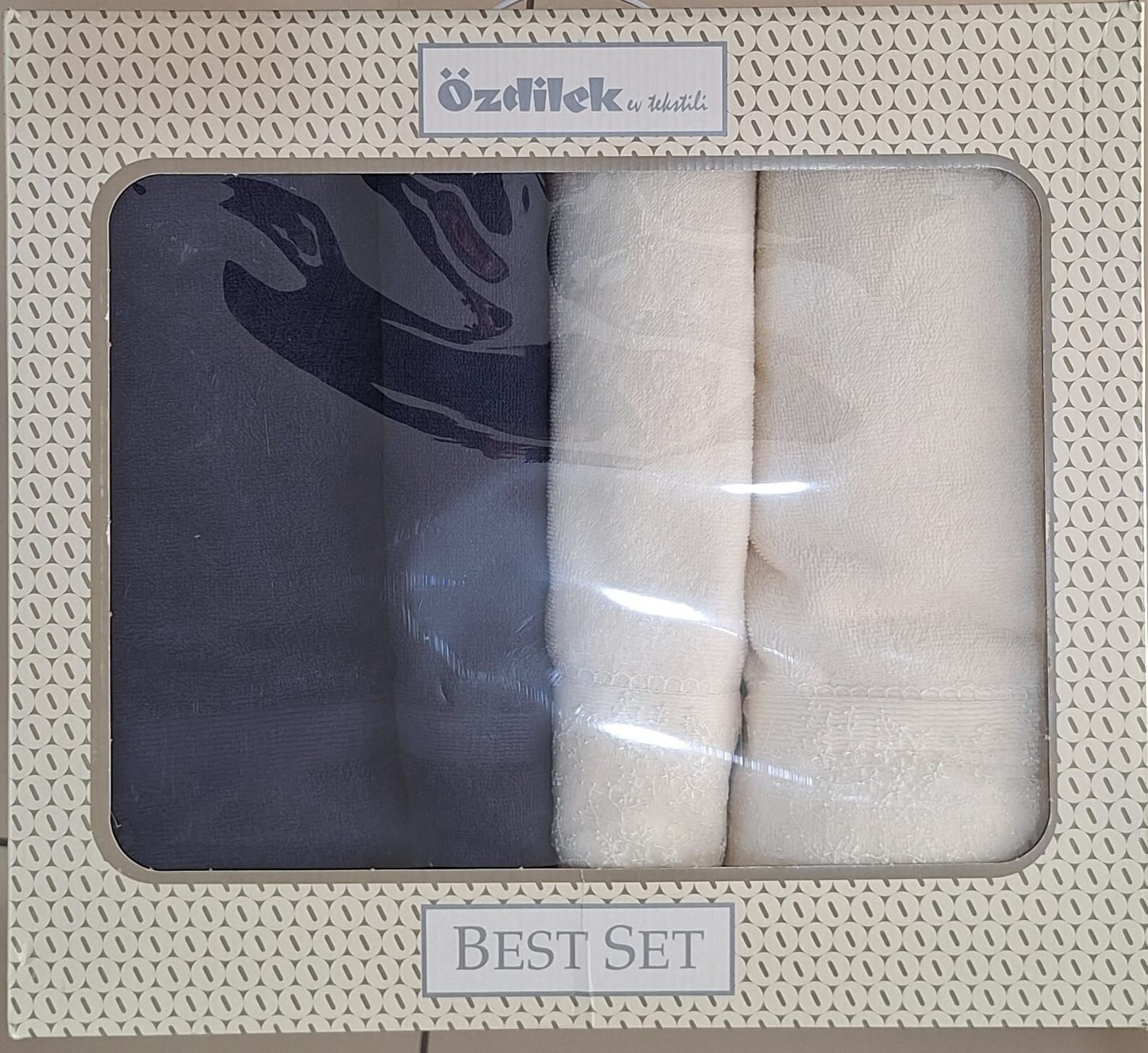 Özdilek Branch Best Set Krem Lacivert Hamam Seti 2 Havlu+2 Plaj Havlusu