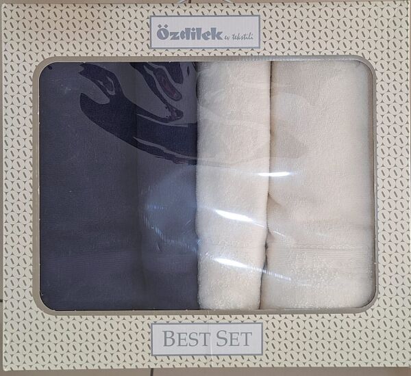 Branch Best Krem Lacivert Hamam Seti 2 Havlu+2 Plaj Havlusu