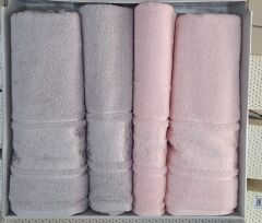 Gri-Pembe Camellıa Best Hamam Seti 2 Havlu + 2 Plaj Havlusu