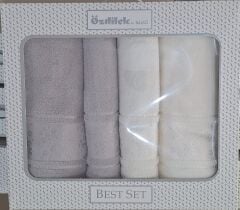 Özdilek Gri-Krem Camellıa Best Set Hamam Seti 2 Havlu+2 Plaj Havlusu