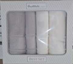 Gri-Krem Camellıa Best Set Hamam Seti 2 Havlu+2 Plaj Havlusu