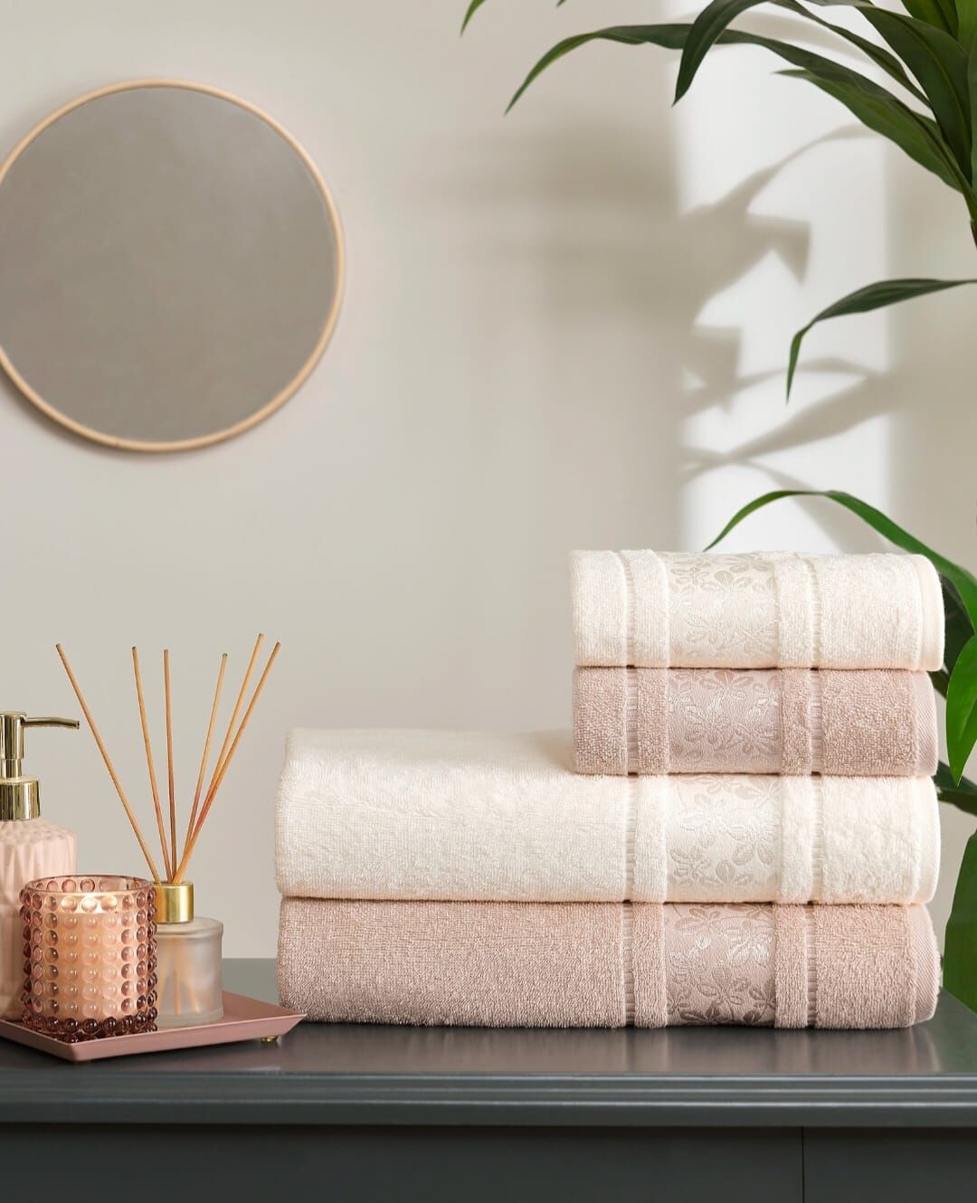 Özdilek Bej-Krem Camellıa Best Set Hamam Seti 2 Havlu+2 Plaj Havlusu