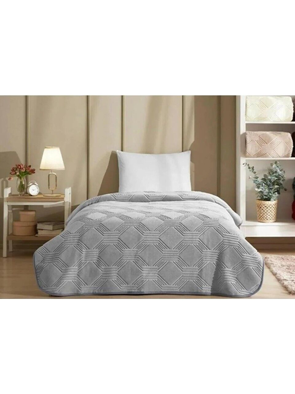 Özdilek Tek Kişilik Trendy Art Deco Battaniye Gri