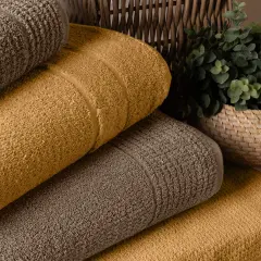 Altınbaşak Verto %100 Pamuk Aile Bornoz Seti Hardal/Bej (6 Parça) Amber/Core