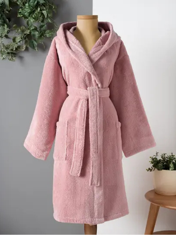 Altınbaşak Dolce Kapüşonlu Tekli Bornoz Blush/Pudra L/XL Beden