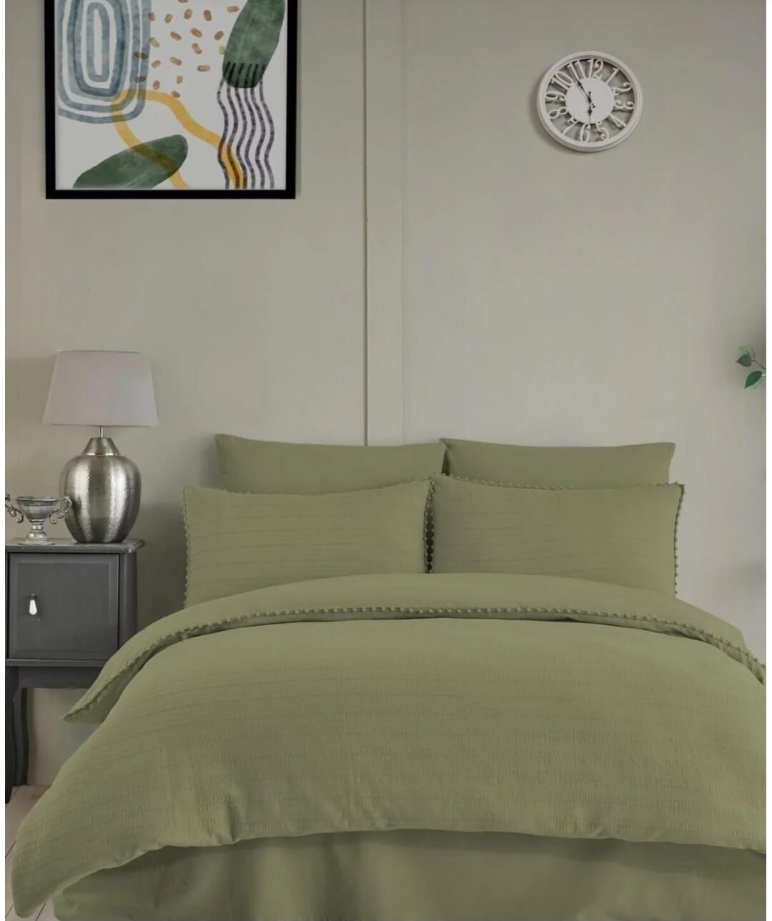 Altınbaşak Gofreli Fitilli Saten Çift Kişilik Nevresim Takımı Emboss Verde