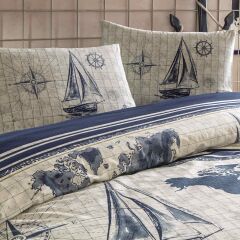 Taç Ranforce Çift Kişilik Nevresim Takımı Muna Lacivert