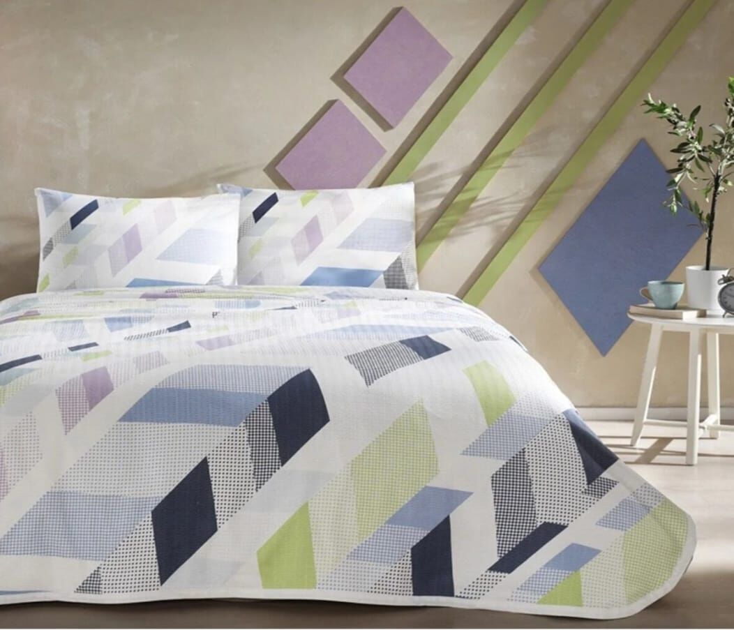 Taç Tek Kişilik Pike Takımı Gena Mavi