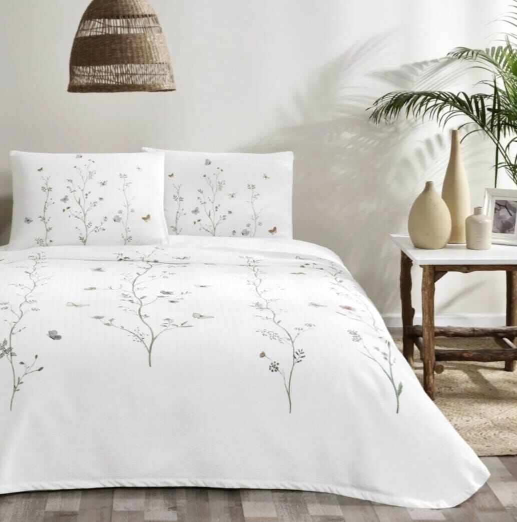 Taç Baskılı Tek Kişilik Pike Takımı Bridget Yeşil