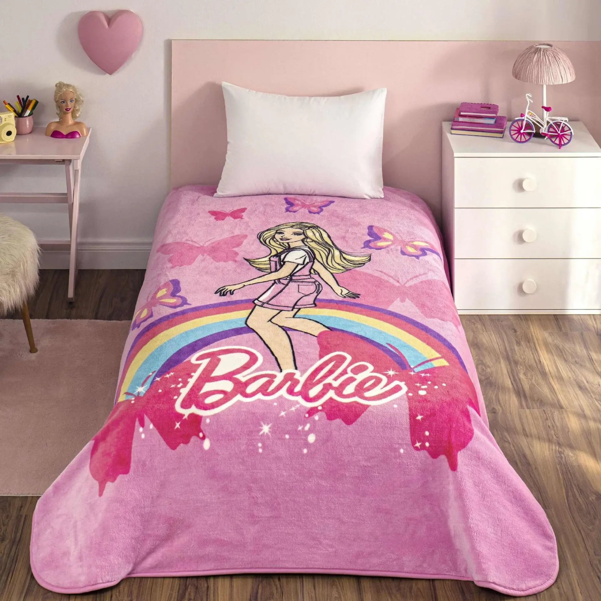 Taç Lisanslı Barbie Sun Tek Kişilik Battaniye
