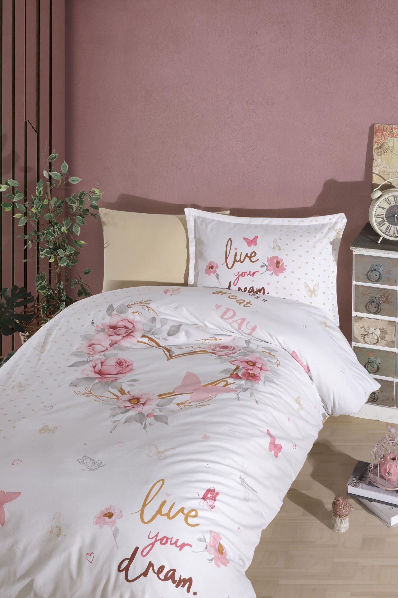 Clasy Ranforce Tek Kişilik Genç/Çocuk Nevresim Takımı Dream V1 Bej