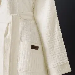 Altınbaşak Lisse Bambu Aile Bornoz Seti (6 Parça) Coin-Ivory/Gri-Krem