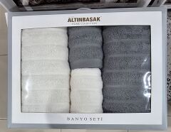 Altınbaşak Monna Banyo Seti / Hamam Seti 4 Parça Ivory/Gris  Krem/Gri