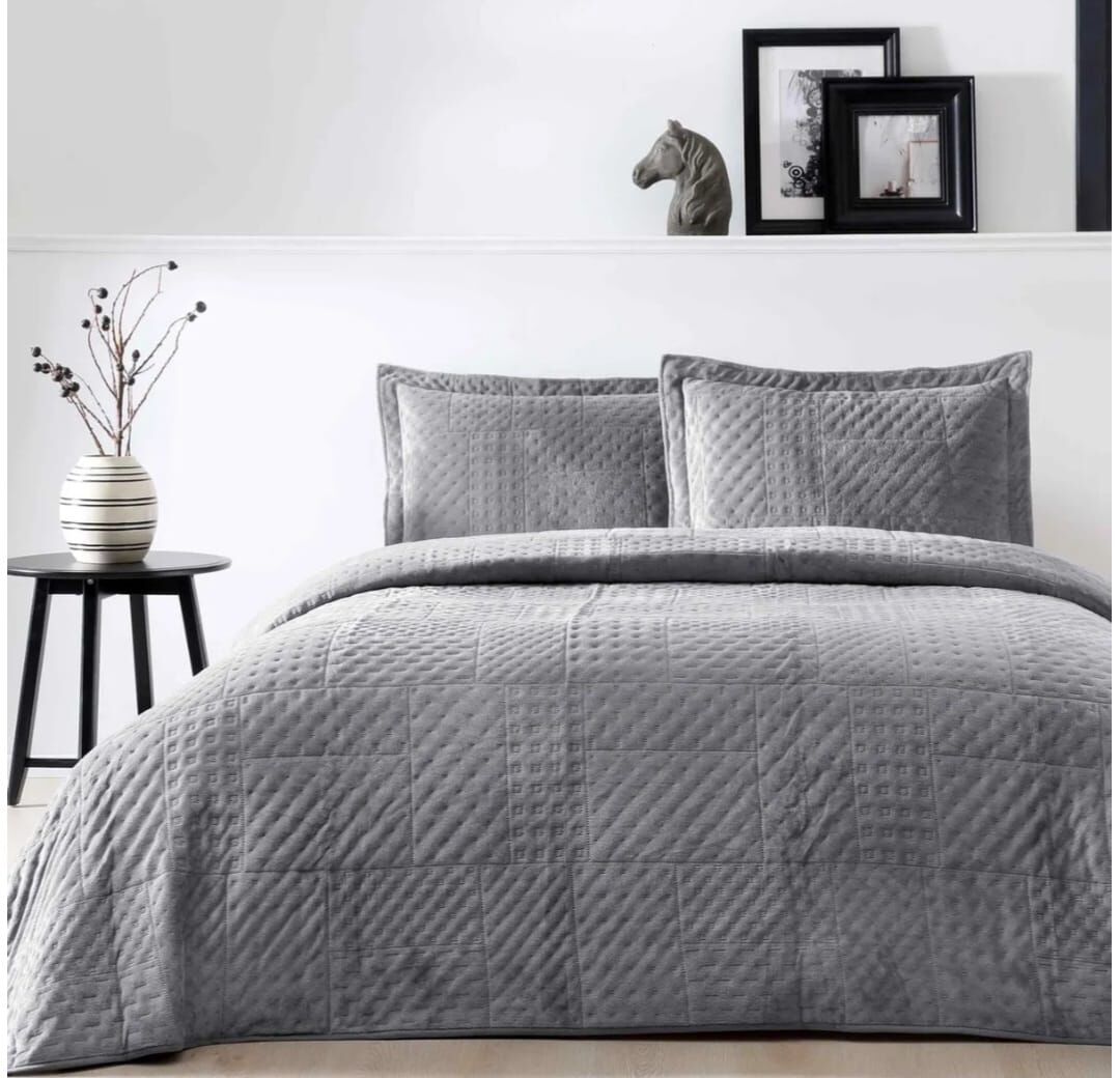 Taç Çift Kişilik Yatak Örtüsü Takımı Alvin Antrasit