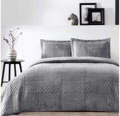 Taç Çift Kişilik Yatak Örtüsü Takımı Alvin Antrasit