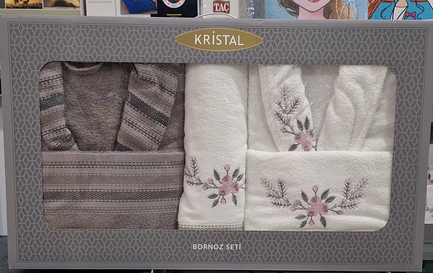 Kristal Soft Nakışlı Aile Seti / Bornoz Seti