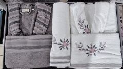 Kristal Soft Nakışlı Aile Seti / Bornoz Seti