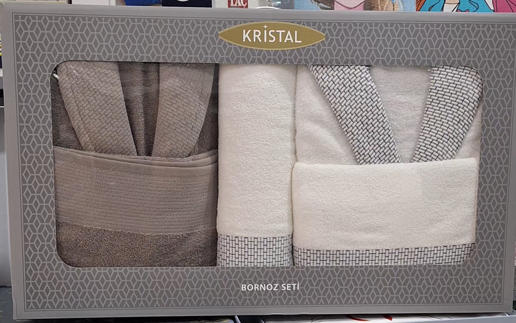 Kristal Dream Jakarlı Aile Seti / Bornoz Seti Krem/Antrasit