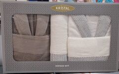 Kristal Dream Jakarlı Aile Seti / Bornoz Seti Krem/Antrasit