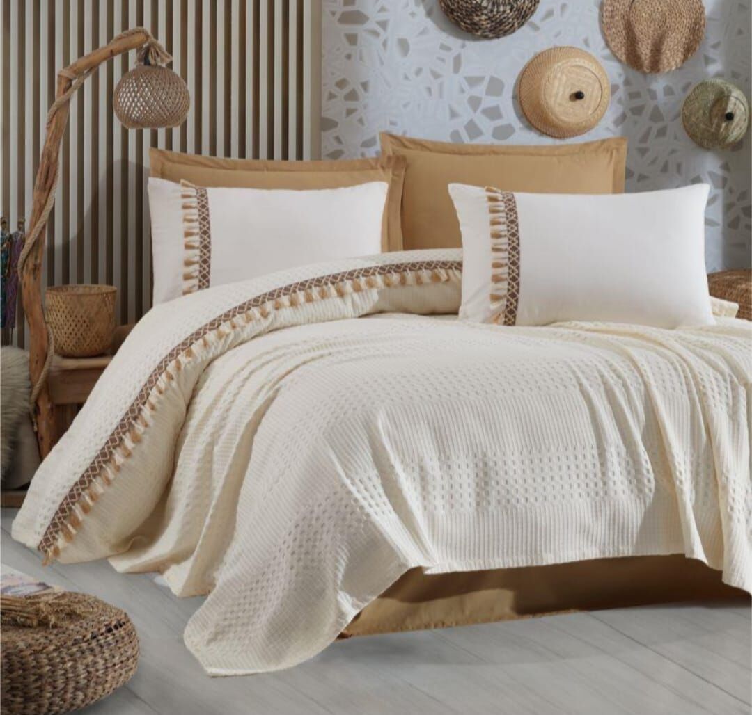 Clasy Butik Pike Takımı Bohemline V5 Ekru Tek Kişilik