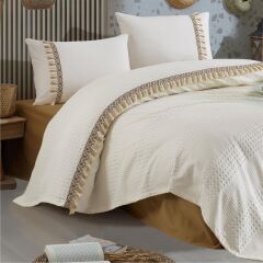 Clasy Butik Pike Takımı Bohemline V5 Ekru Tek Kişilik