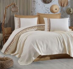 Clasy Butik Pike Takımı Bohemline V5 Ekru Çift Kişilik