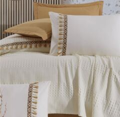 Clasy Butik Pike Takımı Bohemline V5 Ekru Çift Kişilik