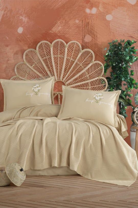 Clasy Butik Pike Takımı Etta V1 Bej Çift Kişilik