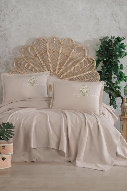 Clasy Butik Pike Takımı Etta V5 Taş Rengi Çift Kişilik