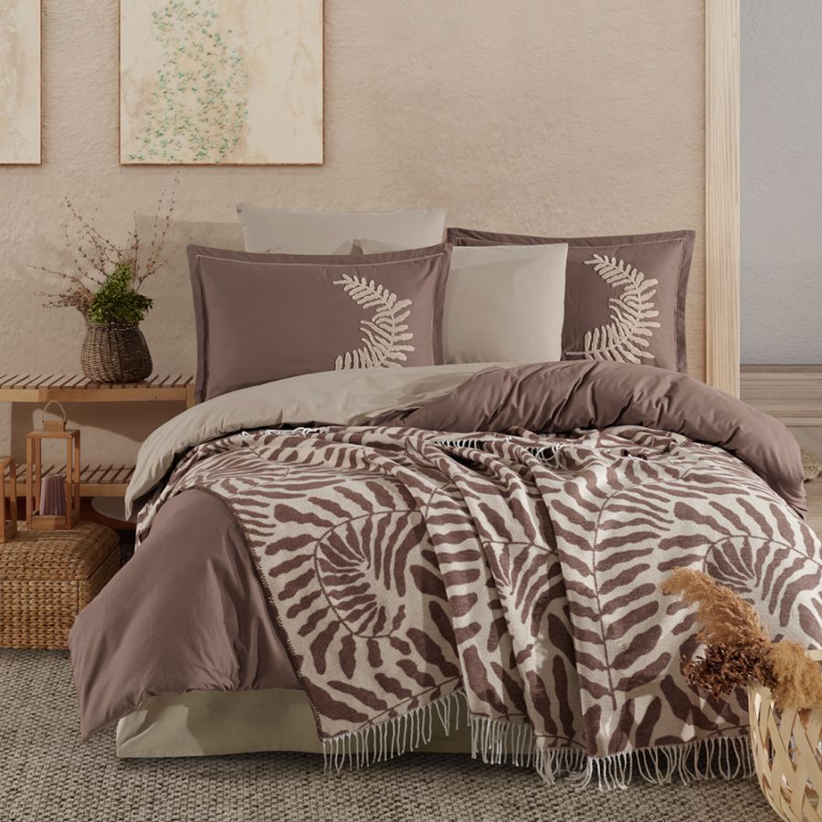 Clasy Battaniyeli Nevresim Takımı Liora V2 Kahve Çift Kişilik