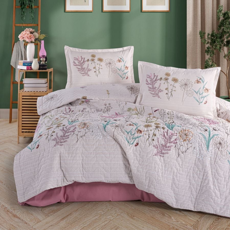 Clasy Ranforce Çift Kişilik Dört Mevsim Set Bahari V1 Pembe