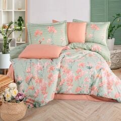 Clasy Ranforce Çift Kişilik Nevresim Takımı Nivora V1 Pudra