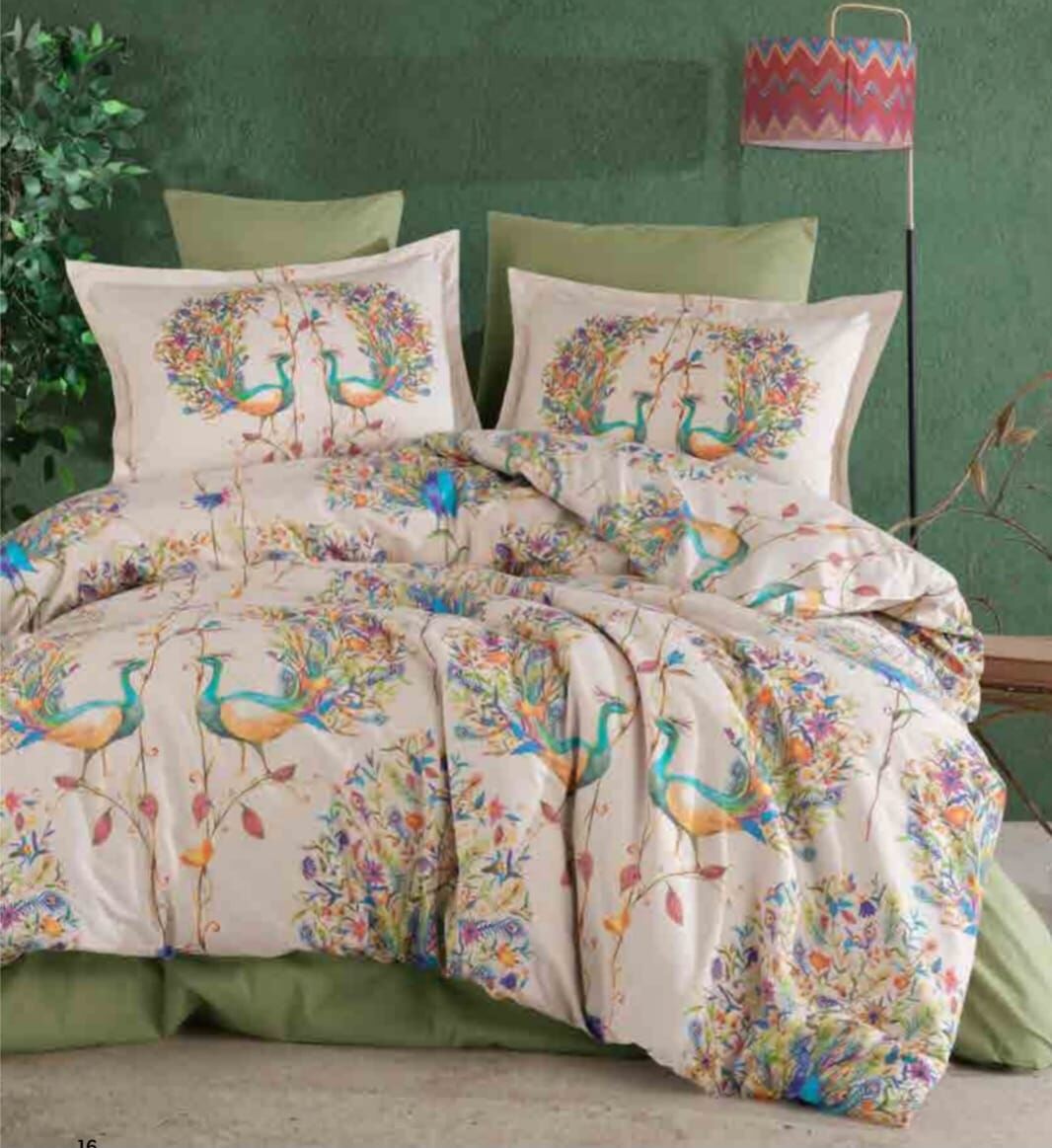 Clasy Ranforce Çift Kişilik Nevresim Takımı Pavone V1 Yeşil