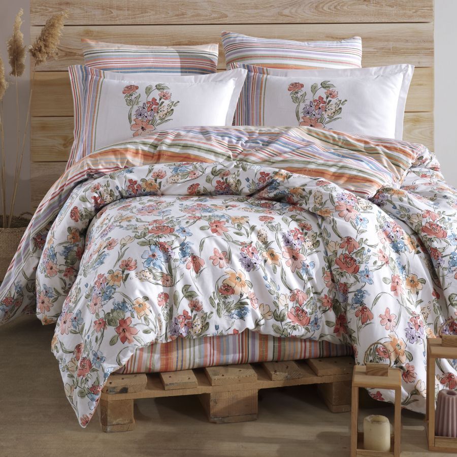 Clasy Ranforce Çift Kişilik Nevresim Takımı Zemi V1 Pudra