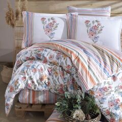 Clasy Ranforce Çift Kişilik Nevresim Takımı Zemi V1 Pudra