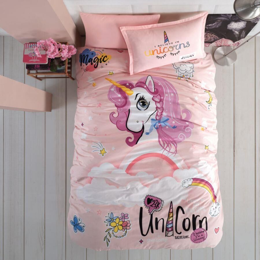 Clasy Ranforce Tek Kişilik Genç/Çocuk Nevresim Takımı Pink Dreams V1 Pudra