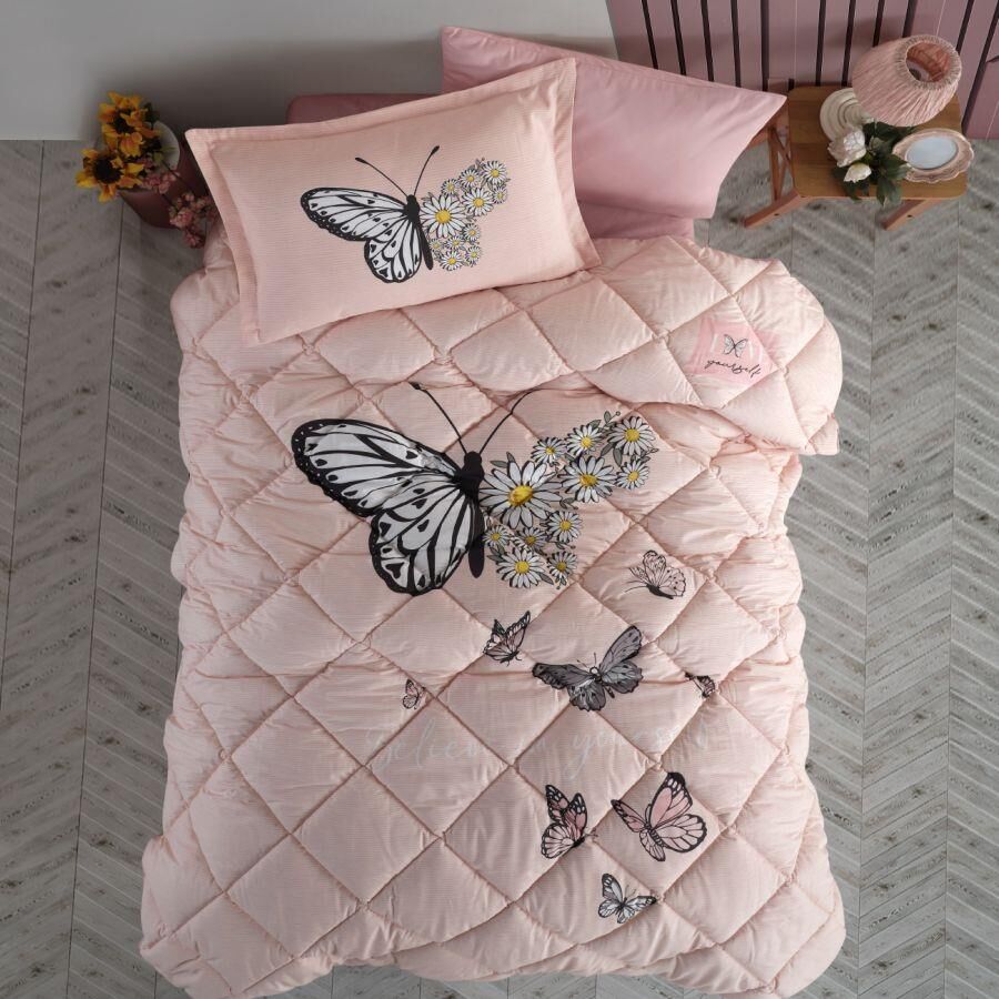 Clasy Ranforce Yorgan Seti / Uyku Seti Tek Kişilik Daisy Love V2 Somon