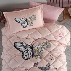 Clasy Ranforce Yorgan Seti / Uyku Seti Tek Kişilik Daisy Love V2 Somon