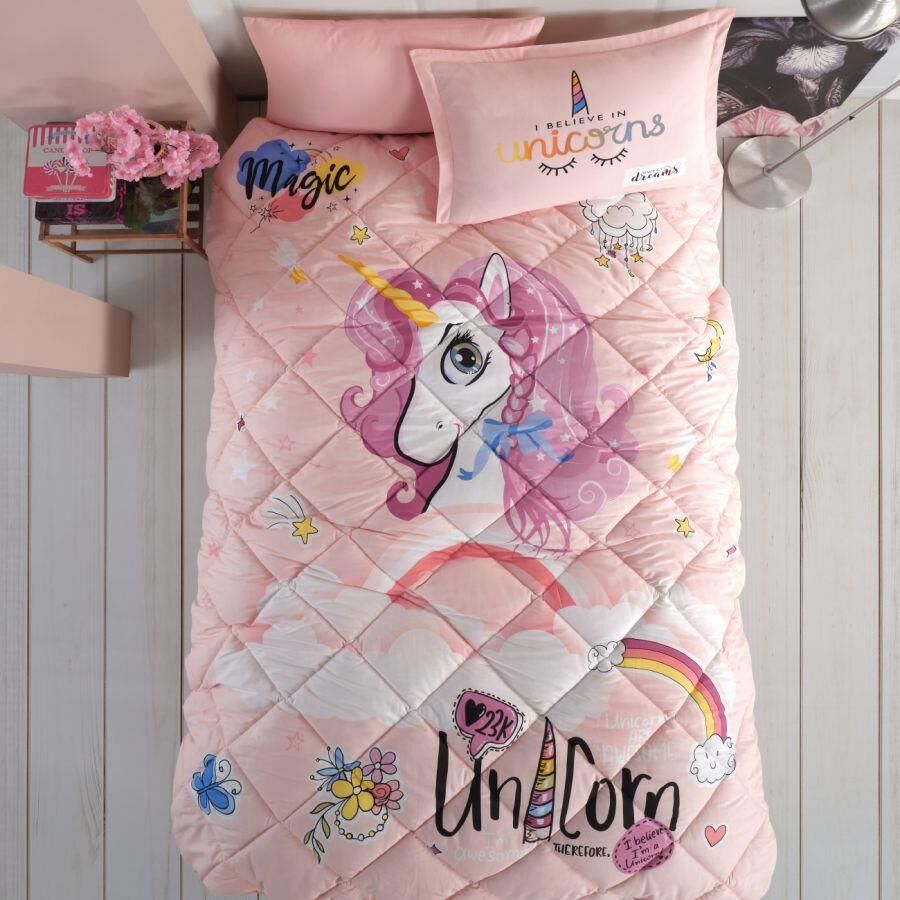 Clasy Ranforce Yorgan Seti / Uyku Seti Tek Kişilik Pink Dreams V1 Pudra