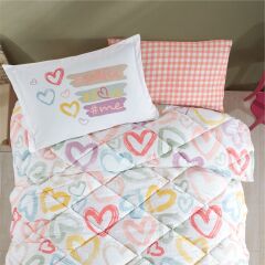 Clasy Ranforce Yorgan Seti / Uyku Seti Tek Kişilik Selfie V1 Pudra