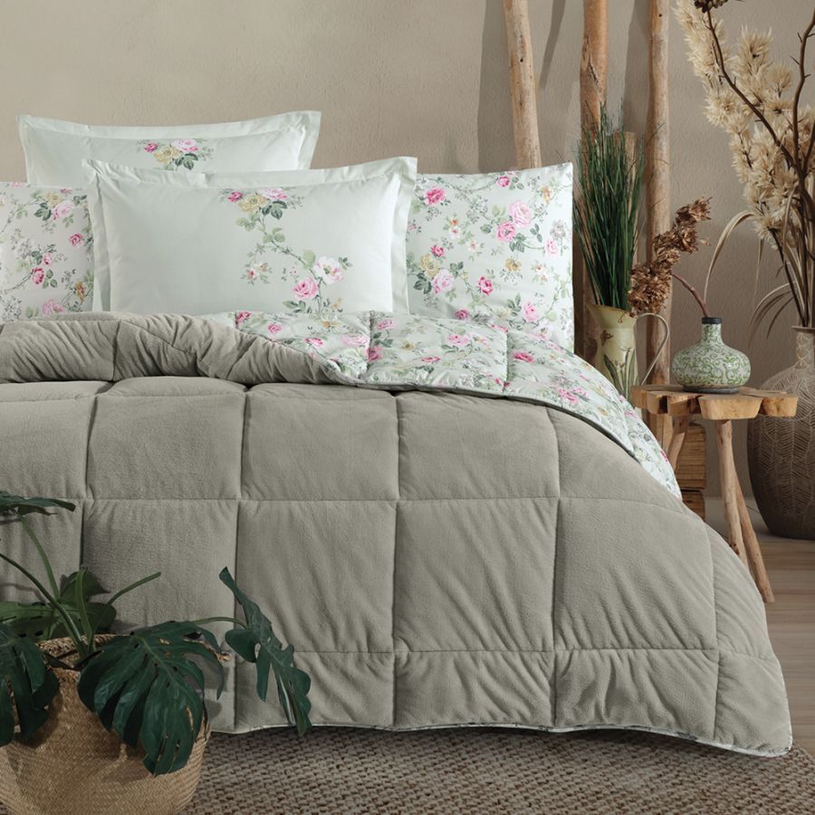 Clasy Wellsoft Uyku Seti Çift Kişilik Elara V3 Gri (Çift Taraflı Yorgan)