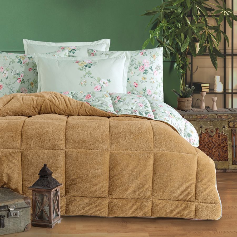 Clasy Wellsoft Uyku Seti Çift Kişilik Elara V2 Hardal (Çift Taraflı Yorgan)