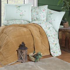 Clasy Wellsoft Uyku Seti Çift Kişilik Elara V2 Hardal (Çift Taraflı Yorgan)