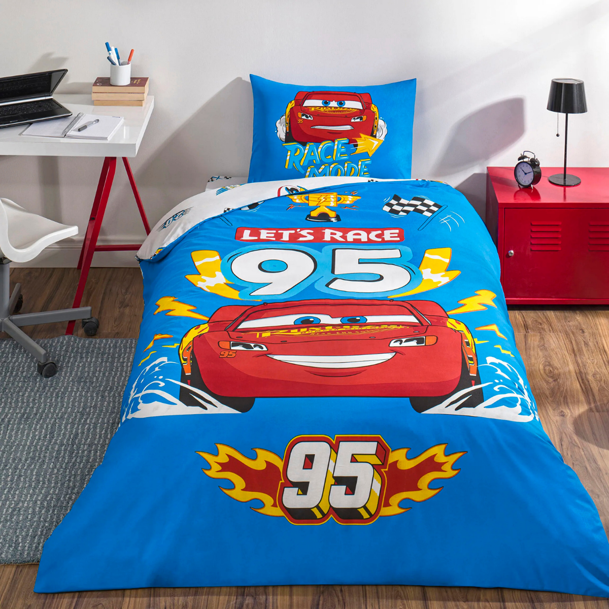 Taç Lisanslı Ranforce Tek Kişilik Nevresim Takımı Cars Lets Race
