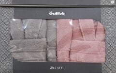 Özdilek Colourist Aile Bornoz Seti Gümüş-Pembe L/XL Beden