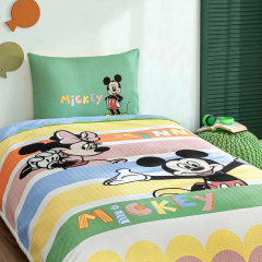 Taç Lisanslı Tek Kişilik Pike Takımı Mickey Minnie Mouse Happy