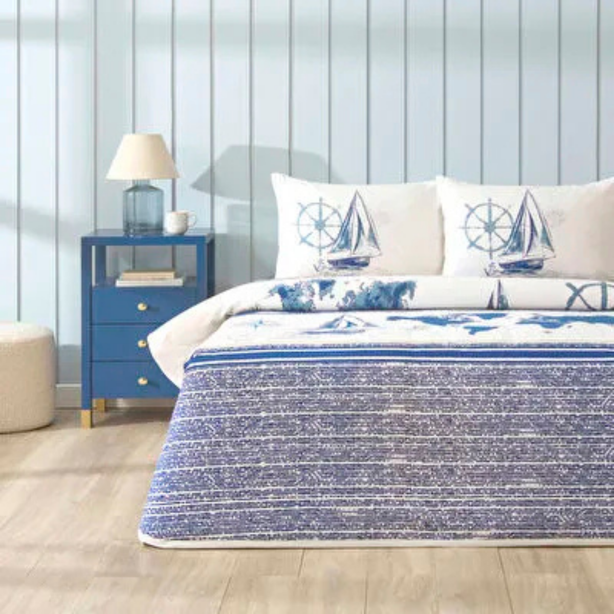 Taç Tek Kişilik Pike Takımı Queen Neriel Lacivert Lastikli çarşaf 120*200cm