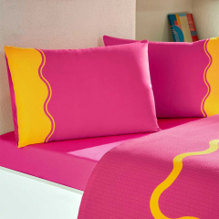 Özdilek Ranforce Çift Kişilik Pike Takımı Neon Wave Pembe Lastikli Çarşaf