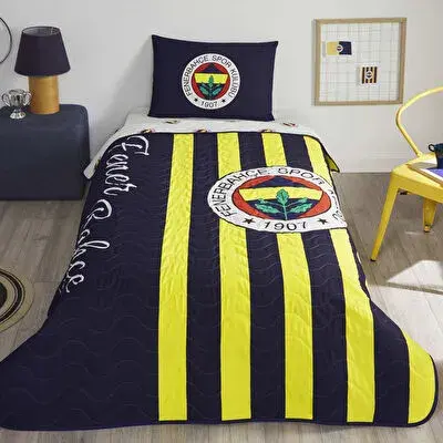 Taç Lisanslı Fenerbahçe Çubuklu Tek Kişilik Yatak Örtüsü