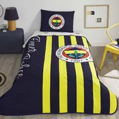 Taç Lisanslı Fenerbahçe Çubuklu Tek Kişilik Yatak Örtüsü